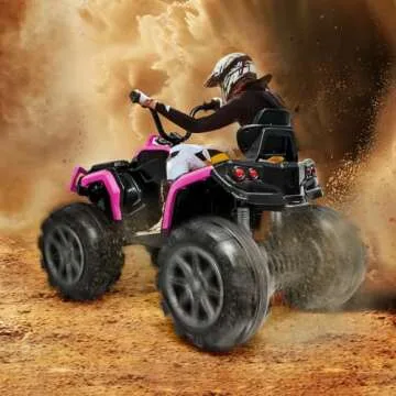 24V Ride-On Toys 4-Wheeler Quad Car Toy for Kids with Bluetooth, Ride on ATV, 6.5mph Top Speed, Treaded Tires, LED Headlights-Pink (Pink)