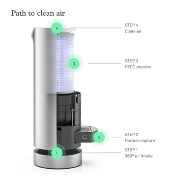 Molekule Air Large Room Air Purifier with PECO Technology for Smoke, Allergens, Pollutants, Viruses, Bacteria, and Mold, Silver