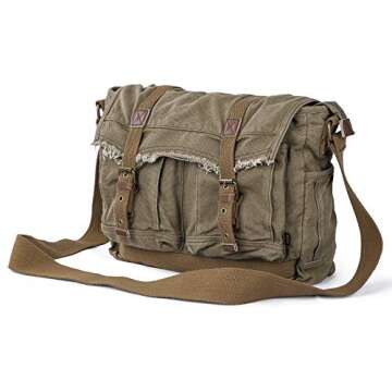 Gootium Canvas Messenger Bag - Vintage Shoulder Bag Frayed Style Boho Purse, Olive Brown