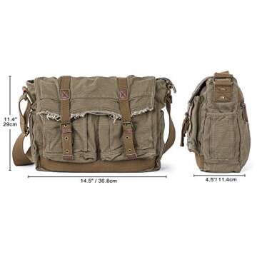 Gootium Canvas Messenger Bag - Vintage Shoulder Bag Frayed Style Boho Purse, Olive Brown