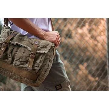 Gootium Canvas Messenger Bag - Vintage Shoulder Bag Frayed Style Boho Purse, Olive Brown