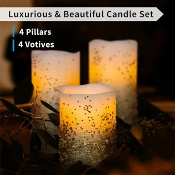 Furora Lighting Glitter LED Candles with Remote Control Pack of 8