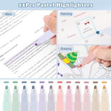 MoKo 60Pcs Aesthetic School Supplies with Cute Pencil Case,12 Pastel Highlighters,5 Black Ink Gel Pens,6 Mechanical Pencil Set 0.5 & 0.7 mm for Students Stationary College Essentials