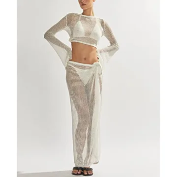 Stylish Women's Crochet Knit 2 Piece Skirt Set for Summer