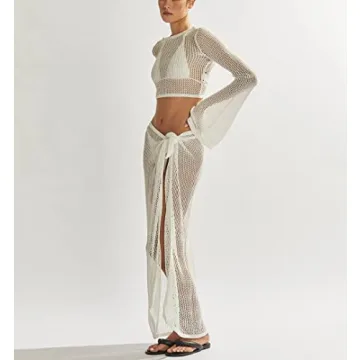 Stylish Women's Crochet Knit 2 Piece Skirt Set for Summer