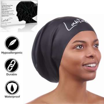 Large Swim Cap for Long Hair - Waterproof Durable Silicone Swimming Cap for Braids, Dreadlocks, Weav...