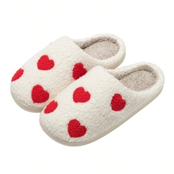 QQGB Women's Men's Cute Fuzzy Heart Slippers Memory Foam Fluffy Valentines Day Slippers Cozy House S...