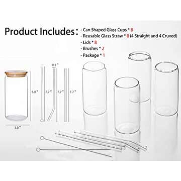 MMonDod 8 Pack 16 oz Glass Cups with Lids and Straws,Iced Coffee Cup,Glass Beer Cups with Bamboo Lid...