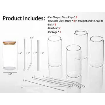 MMonDod 8 Pack 16 oz Glass Cups with Lids and Straws,Iced Coffee Cup,Glass Beer Cups with Bamboo Lid...