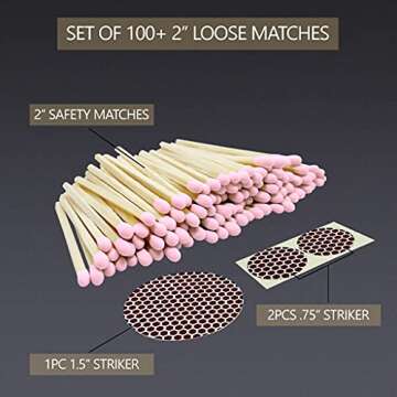 2" Light Pink Tip Safety Matches | Set of 100+ Bulk Artisan Matchsticks with Striker Stickers by Tha...