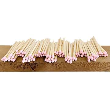 2" Light Pink Tip Safety Matches | Set of 100+ Bulk Artisan Matchsticks with Striker Stickers by Thankful Greetings | Decorative & Unique Candle Lighting, Home Decor, Wedding Giveaways, & Events