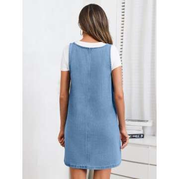BZB Women's Sleeveless Casual Denim Dress Crewneck Vintage Overall Mini Dress with Pockets (Blue, Medium)