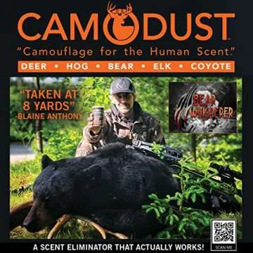 CAMODUST- The Scent Eliminator for Hunting - Human Scent Killer -For Deer, Bear,& Hogs. A Powder for Hunters to Eliminate Odor, This is a Hunting Essential. -(1) Sock Applicator Included In Can