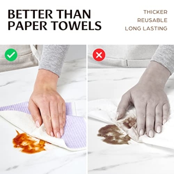 Swedish Dish Cloths for Kitchen - Reusable Dishcloths for Washing Dishes - Each Cellulose Dish Cloth Replaces 15 Rolls of Paper Towels and is More Absorbent than a Sponge - Dishcloth Set of Six