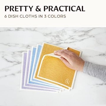 Swedish Dish Cloths for Kitchen - Reusable Dishcloths for Washing Dishes - Each Cellulose Dish Cloth Replaces 15 Rolls of Paper Towels and is More Absorbent than a Sponge - Dishcloth Set of Six
