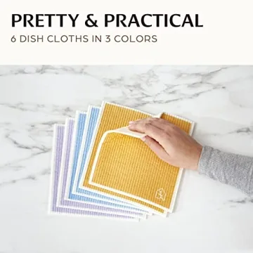 Swedish Dish Cloths for Kitchen - Reusable Dishcloths for Washing Dishes - Each Cellulose Dish Cloth Replaces 15 Rolls of Paper Towels and is More Absorbent than a Sponge - Dishcloth Set of Six