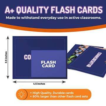 50 Food Double Sided Flash Cards - Nutritious Fruits, Heathly Vegetables, Yummy Desserts & Snacks - Educational Learning Picture Cards for Kids, Adults, Speech Therapy, ESL, ABA, Autism, Dementia