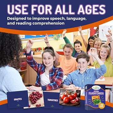 50 Food Double Sided Flash Cards - Nutritious Fruits, Heathly Vegetables, Yummy Desserts & Snacks - Educational Learning Picture Cards for Kids, Adults, Speech Therapy, ESL, ABA, Autism, Dementia