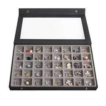 J JACKCUBE DESIGN 40 Slot Earring Organizer Tray - Stylish Jewelry Storage Box with Clear Lid