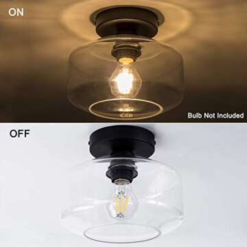 TeHenoo Industrial Ceiling Light Fixture,Clear Glass Shade, Semi Flush Mount Ceiling Light for Hallway, Entryway, Cafe, Bar, Corridor, Porch,Passway