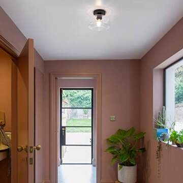 TeHenoo Industrial Ceiling Light Fixture,Clear Glass Shade, Semi Flush Mount Ceiling Light for Hallway, Entryway, Cafe, Bar, Corridor, Porch,Passway