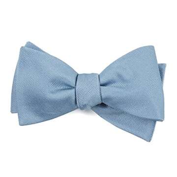 The Tie Bar 100% Woven Silk Grosgrain Solid Steel Blue Self-Tie Bow Tie