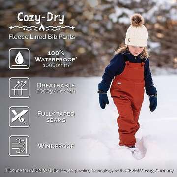 JAN & JUL Waterproof Fleece Lined Snow Bib Pants, Rain Overalls for Toddler Girls (Prairie Flowers, Size 2T)