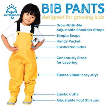 JAN & JUL Waterproof Fleece Lined Snow Bib Pants, Rain Overalls for Toddler Girls (Prairie Flowers, Size 2T)