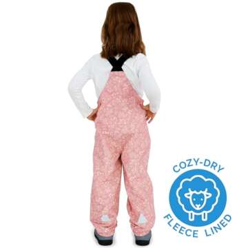 JAN & JUL Waterproof Fleece Lined Snow Bib Pants, Rain Overalls for Toddler Girls (Prairie Flowers, Size 2T)