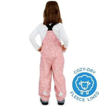 JAN & JUL Waterproof Fleece Lined Snow Bib Pants, Rain Overalls for Toddler Girls (Prairie Flowers, Size 2T)