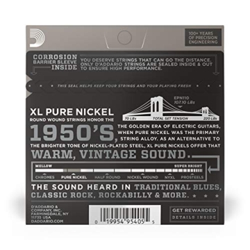 D'Addario XL Pure Nickel Electric Guitar Strings Vintage Sound