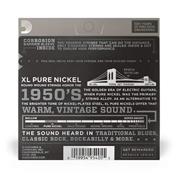 D'Addario XL Pure Nickel Electric Guitar Strings Vintage Sound