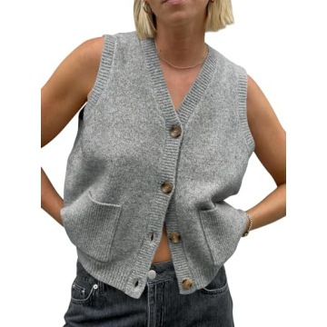 Saodimallsu Womens Sleeveless Sweater Vest Button V Neck Knit Trendy Casual Summer Cardigan with Poc...