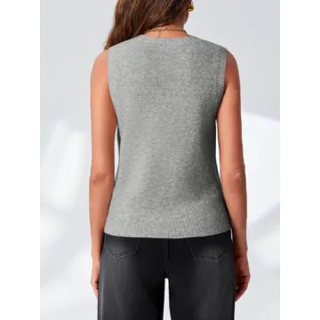 Saodimallsu Womens Sleeveless Sweater Vest Button V Neck Knit Trendy Casual Summer Cardigan with Pockets Grey