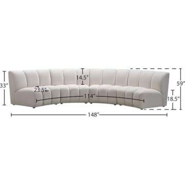 Meridian Infinity Collection Luxurious Cream Velvet Sectional
