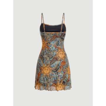 Milumia Women's Vintage 90s Mini Dress Lettuce Trim Mesh Short Dress