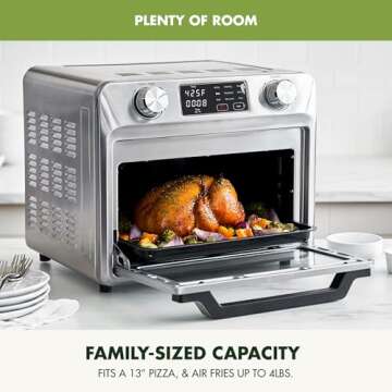 GreenPan Bistro Stainless Steel 9-in-1 Air Fry Oven, Nonstick Baking Pan, Stainless Steel Rack, and ...