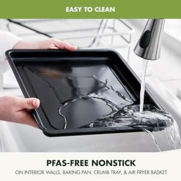 GreenPan Bistro Stainless Steel 9-in-1 Air Fry Oven, Nonstick Baking Pan, Stainless Steel Rack, and Basket, Fast Heating, Multifunction Presets, Cool-Touch Handle, PFAS-Free, Easy Cleanup Crumb Tray