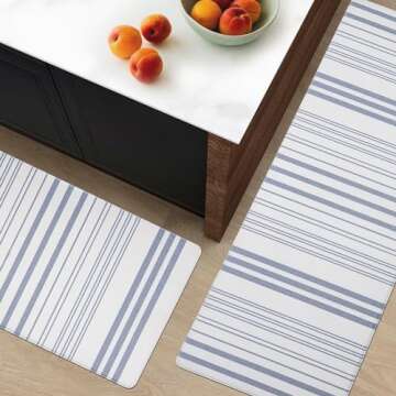 FRESHMINT Farmhouse Stripe Anti-Fatigue Kitchen Mat Set of 2, Cushioned Foam Kitchen Mats for Floor,...