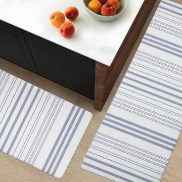 FRESHMINT Farmhouse Stripe Anti-Fatigue Kitchen Mat Set of 2, Cushioned Foam Kitchen Mats for Floor,...