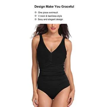 PERONA Women's Tummy Control Swimsuit One Piece Bathing Suit Vintage Printed Swimwear (US 6(Read The Size Chart in Our Image), Solid Black)