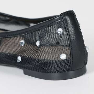 The Drop Women's Pepper Ballet Flat with Bow, Black Mesh/Rhinestone, 5.5