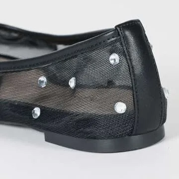 The Drop Women's Pepper Ballet Flat with Bow, Black Mesh/Rhinestone, 5.5