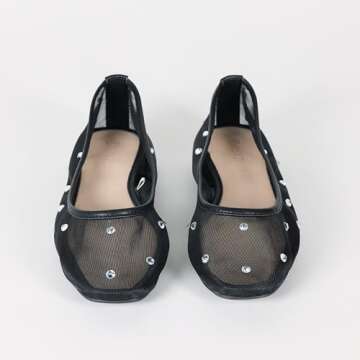 The Drop Women's Pepper Ballet Flat with Bow, Black Mesh/Rhinestone, 5.5