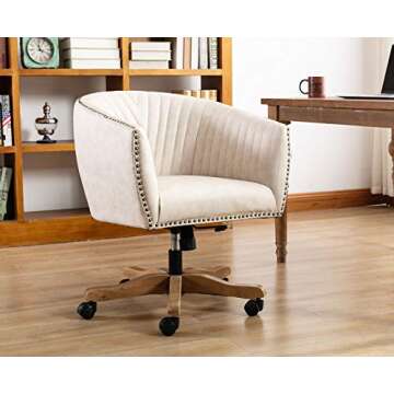 Guyou Retro Barrel Swivel Home Office Desk Chair for Heavy Duty, Upholstered Ergonomic Accent Arm Ch...