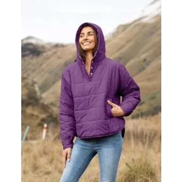 AMEBELLE Women's Oversized Hooded Puffer Jacket Quilted Lightweight Winter Warm Pullover Padded Hoodies Coat(2611-Purple-M)