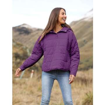 AMEBELLE Women's Oversized Hooded Puffer Jacket Quilted Lightweight Winter Warm Pullover Padded Hoodies Coat(2611-Purple-M)