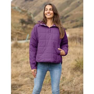 AMEBELLE Women's Oversized Hooded Puffer Jacket Quilted Lightweight Winter Warm Pullover Padded Hoodies Coat(2611-Purple-M)
