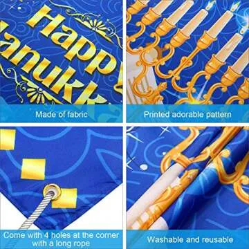 Tatuo Large Happy Hanukkah Party Decoration Chanukah Photography Backdrop 70.9 x 43.3 Inch Hanukkah Menorah Blue Shiny Lamp Chanukah Background Hanukkah Party Supply Festive Indoor Outdoor Yard Home