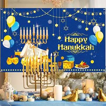 Tatuo Large Happy Hanukkah Party Decoration Chanukah Photography Backdrop 70.9 x 43.3 Inch Hanukkah Menorah Blue Shiny Lamp Chanukah Background Hanukkah Party Supply Festive Indoor Outdoor Yard Home